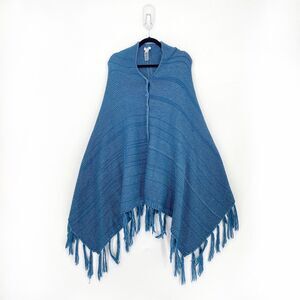 LuLaRoe Women OS One Size Mimi Poncho Sweater Blue Wrap Cape Shawl Tassels NEW